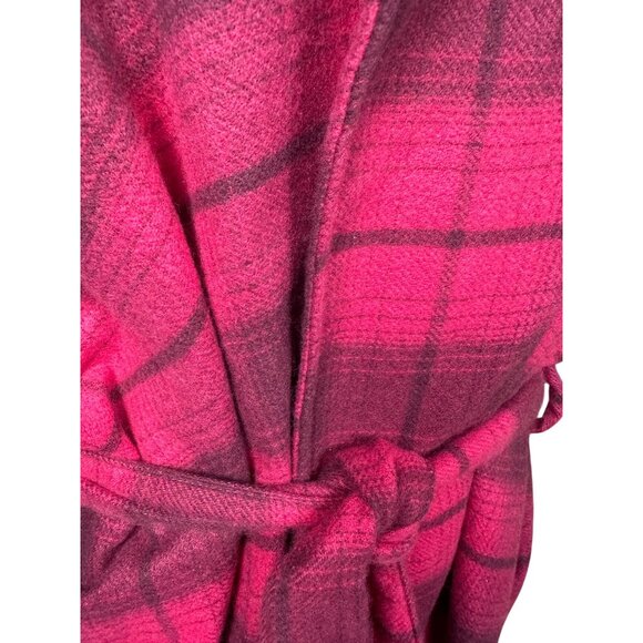 Isaac Mizrahi Women’s Red Plaid Poncho Cape Jacket O/S Belted Fringe Cozy Fall - Picture 4 of 11